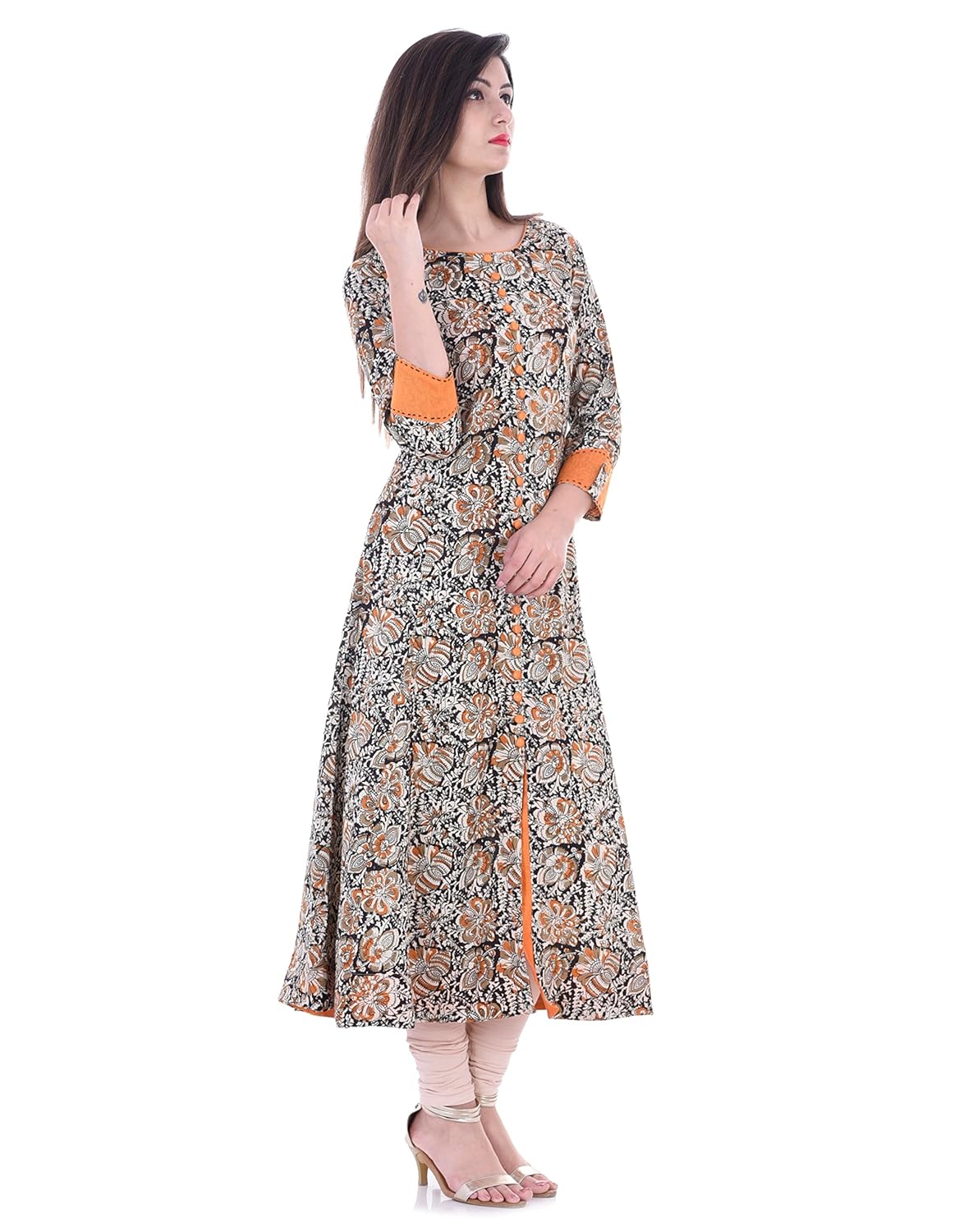 yash gallery women's cotton anarkali kalamkari print kurti(multi)