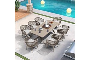PURPLE LEAF Outdoor Dining Set for 8 All-Weather 9 Pieces Patio Aluminium Dining Table and Rope Weave Chairs Included Cushions for Backyard Deck Decor Kitchen Modern Patio Furniture Set Champagne