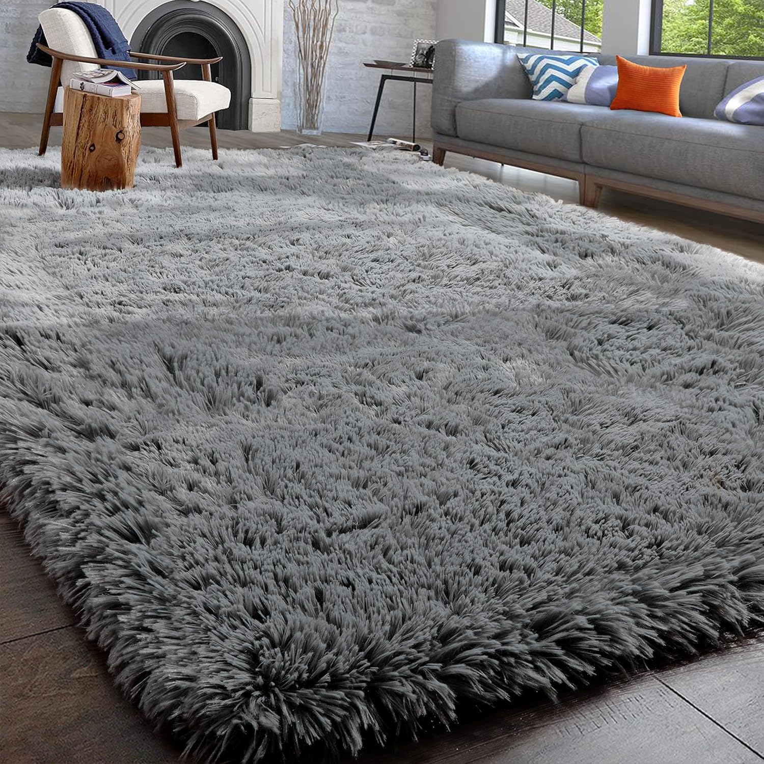 Rugs, Pads & Protectors - PAGISOFE Grey Fluffy Rug for Bedroom, 4x6 Rug, Shag Area Rug for Kids Room, Boys, Man Cave, Furry Carpet, Plush Modern Living Room Rug Soft, Shaggy Classroom Rug Fuzzy, Throw Rug for Dorm, Floor Rug