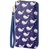 Chelmon Women's Vegan Leather Clutch Wallet with Zip, Hand Strap, Large Capacity