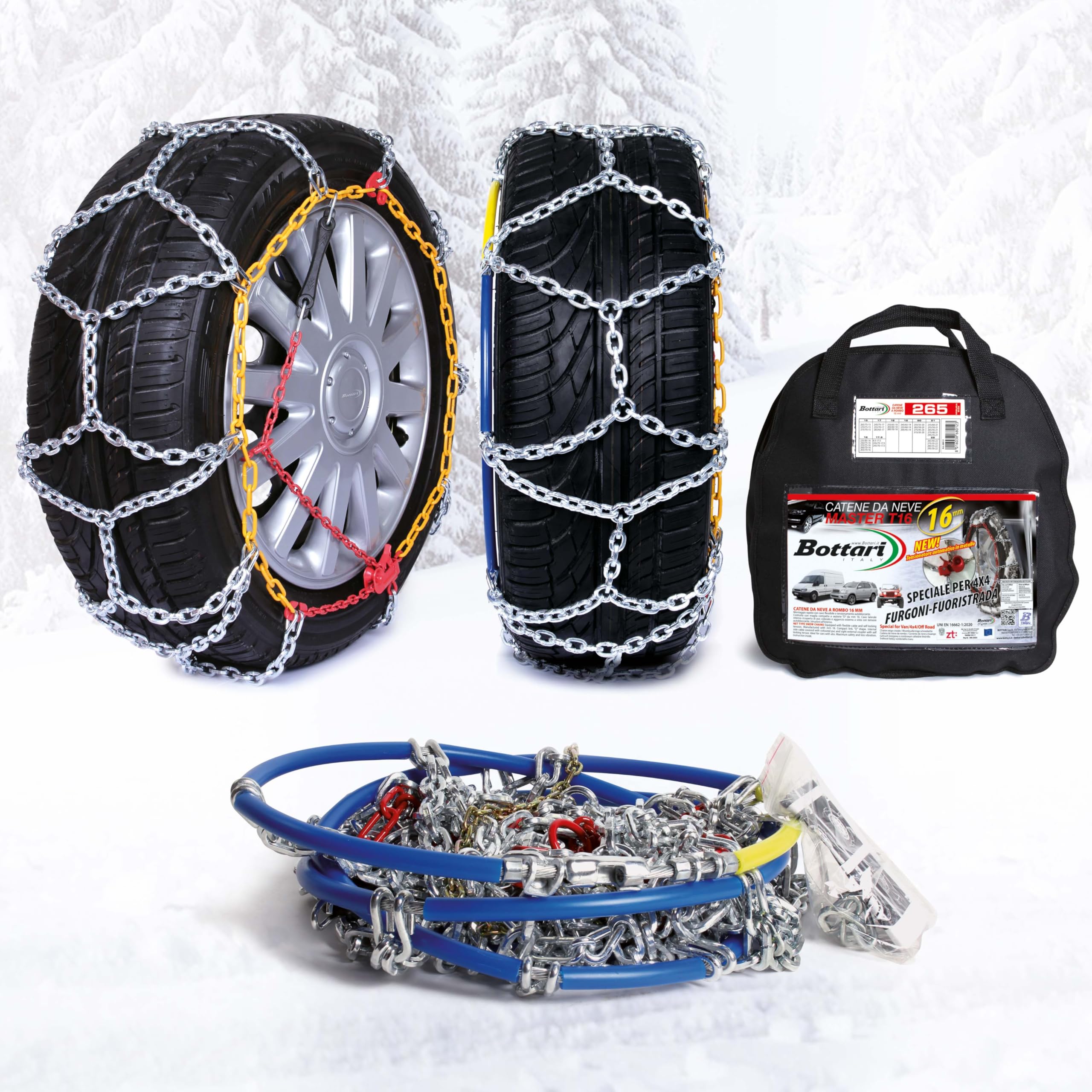 Bottari 68012 "Master" Heavy Duty 16mm Snow Chains for 4x4 MPV's and Van, TUV and ONORM approved, size 265