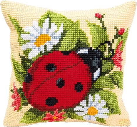 Vervaco Ladybird Cross Stitch Cushion Multi Colour Amazon Co Uk Kitchen Home