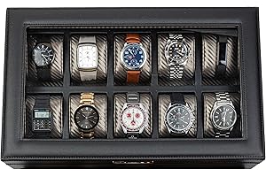 HOUNDSBAY Mariner Mens Watch Box Storage Case for Large Watches, PU Leather Organizer, Wrist Display Holder