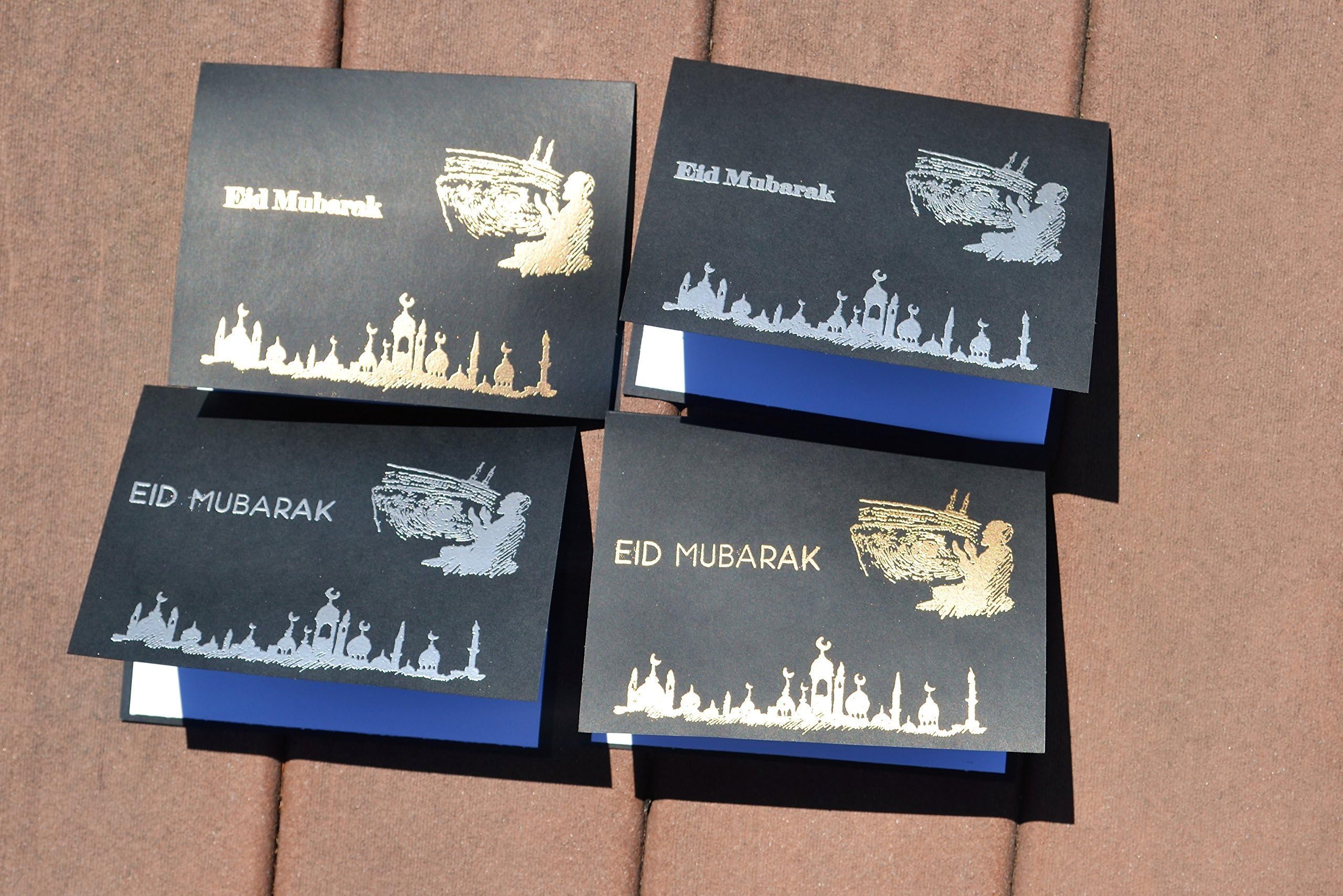 set of 4 Eid mubarak card, Happy Eid card, Islamic card, Ramadan card, Handmade card, Black card, Black and golden card, Haj mabrur card.