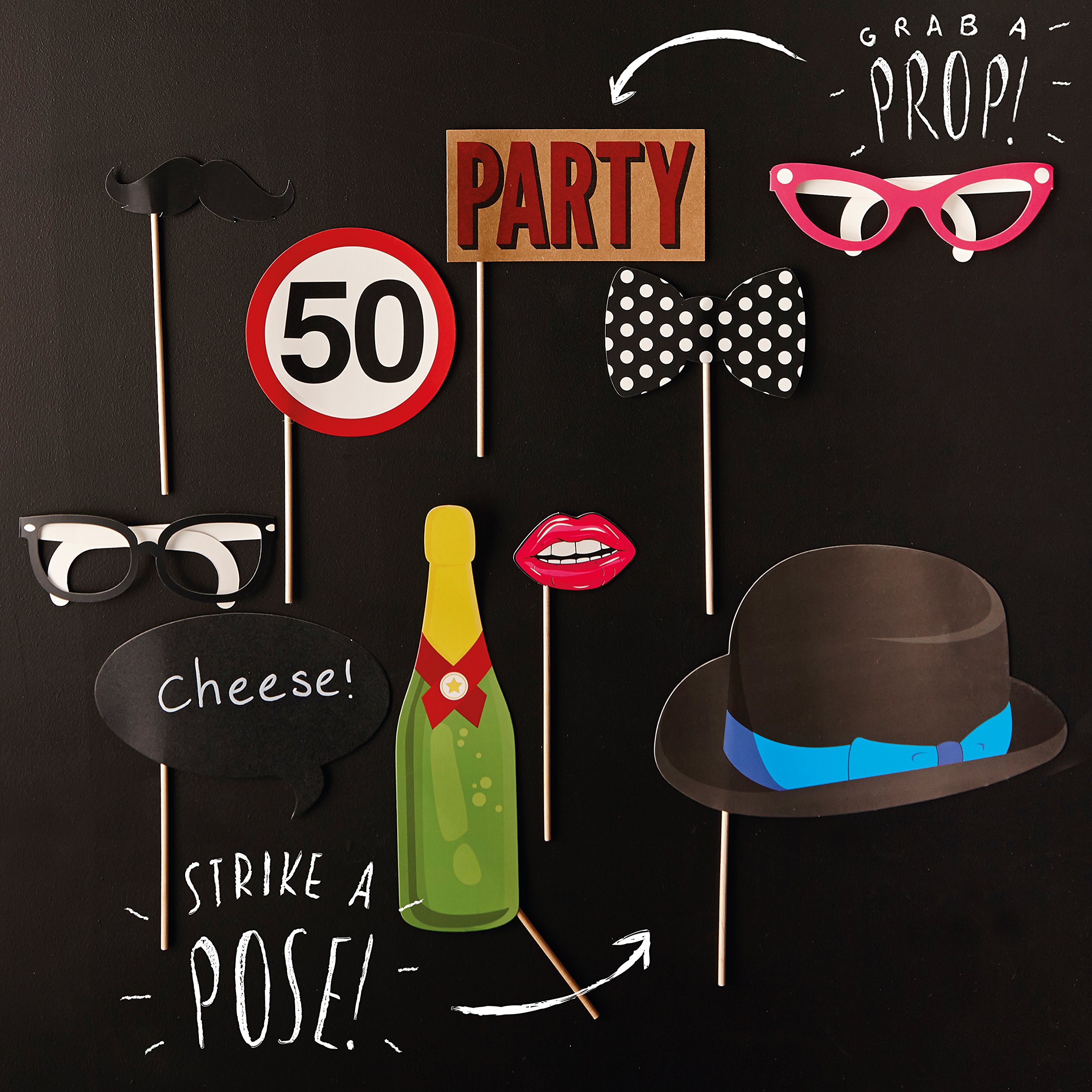 Ginger Ray 50th Birthday Party Photo Booth Props - Photo Booth Range Decorations