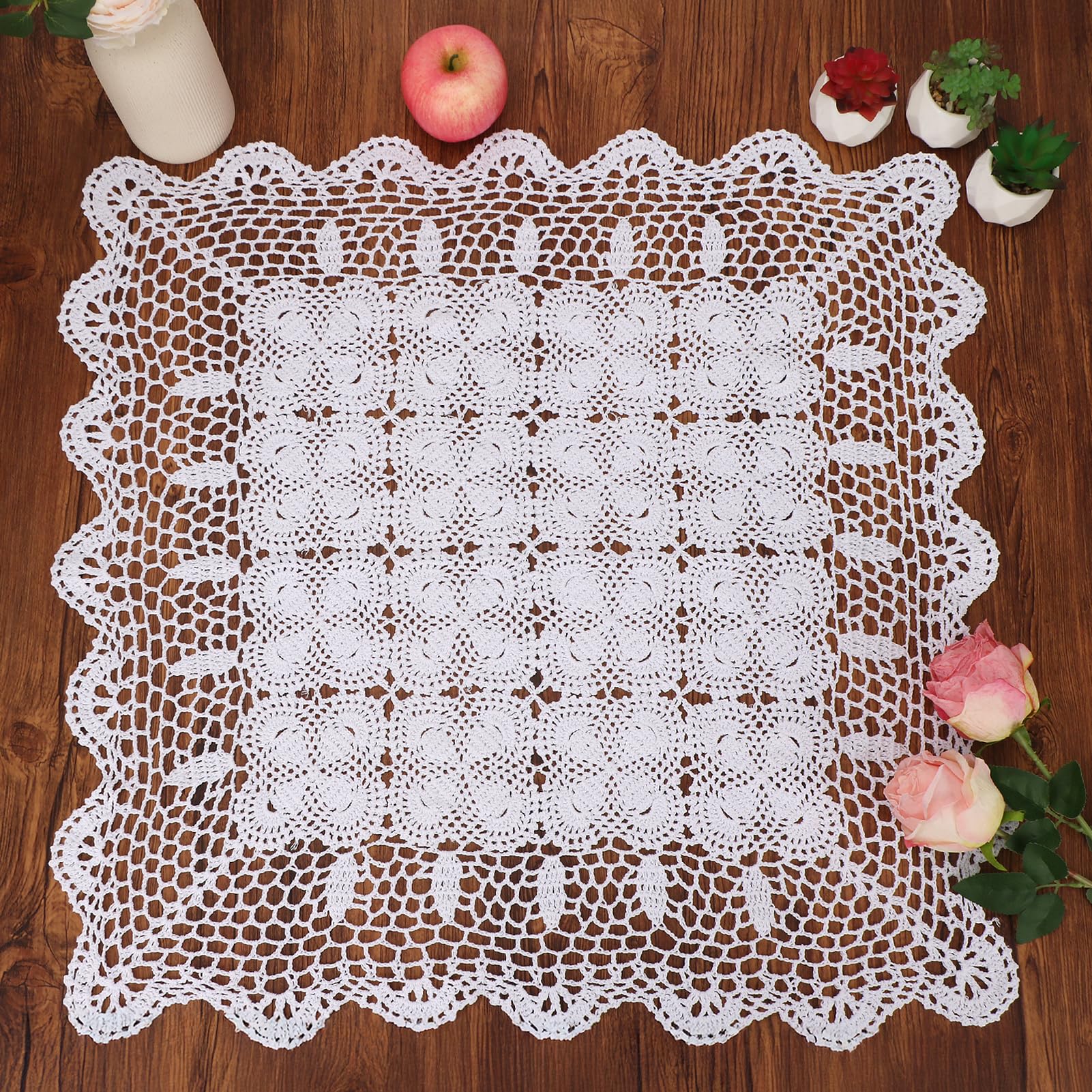 kilofly Handmade Crochet Cotton Lace Table Placemats Sofa Doilies, Square, White, 27 inch — image 1