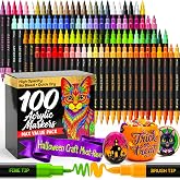 ARTISTRO 100 Acrylic Dual-Tip Glass Marker Pens for Wine Glasses | Brush + Fine Tips Vibrant Paint Pens for Party Charms, Christmas Crafts & Gifts - Stocking Stuffers for Adults, Teens, Kids