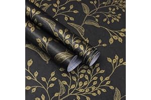 Heroad Peel and Stick Wallpaper Black Contact Paper Gold Floral Wall Paper Modern Boho Removable Contact Paper for Cabinets Drawers Bedroom Self Adhesive Vinyl Papel Tapiz para Pared 118" x 17.3"