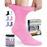Pembrook Diabetic Socks for Women - 6 Pairs Cable Knit Viscose Bamboo Socks Woman, Non-Binding Top, Moisture-Wicking