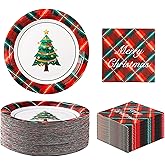 100PCS Bulk Christmas Plates and Napkins Party Supplies - Serves 50 PK - Xmas Tree Paper Plates Disposable Dinner Plates Decorations Christmas Décor
