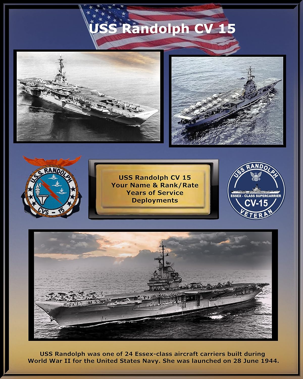 Photographs - USS Randolph CV 15 Custom Personalized Photo, Aircraft Carrier, US Navy ships,