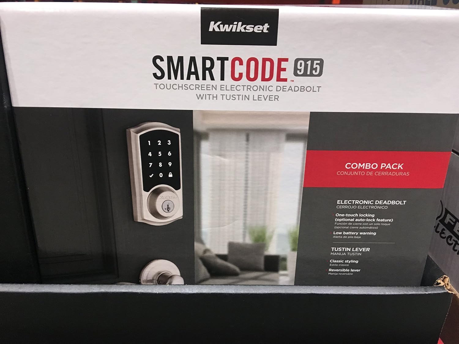 Kwikset SmartCode 915 Touchscreen Electronic Deadbolt with Tustin Passage Lever (Satin Nickel)