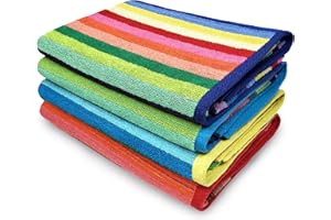 BEN KAUFMAN SALES CO Ben Kaufman Colored Classic Multi-Color Stripe Beach & Pool Towel - Large Cotton Towel - Soft & Absorbant - Assorted Colors - 30" x 60" - 4-Pack