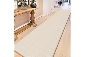 GOYLSER 12 Foot Kitchen Floor Runner Kitchen Sink Floor Mat with Rubber Backed, Absorbent Laundry Room Mat, Beige Hall Runner Long Non Slip