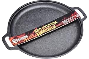 Mountain Grillers BBQ Griddle – 12"x15" Cast Iron Griddle for Grill – Heavy-Duty Black Steel with Round Design – Superior Heat Retention, Even Cooking & Moisture-Sealing for Perfect BBQ Results