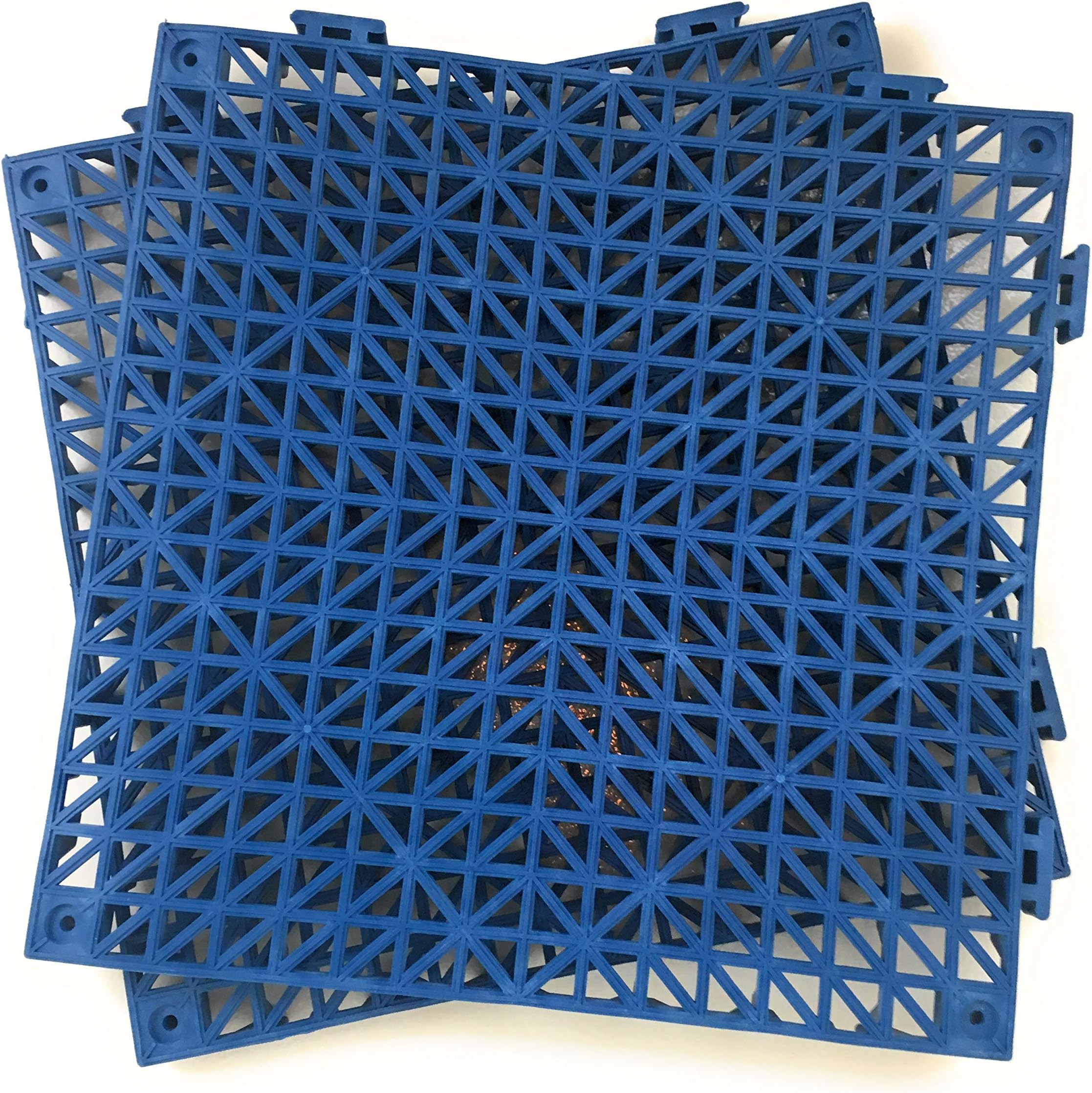 Set of 2 Interlocking Blue Floor Tiles- 11.5 Square inches Each Tile - Non-Slip Tread - Wet Areas Like Pool Shower Locker-Room Bathroom Deck Patio Garage Boat. Can be Cut to fit (Blue 2 Tiles)