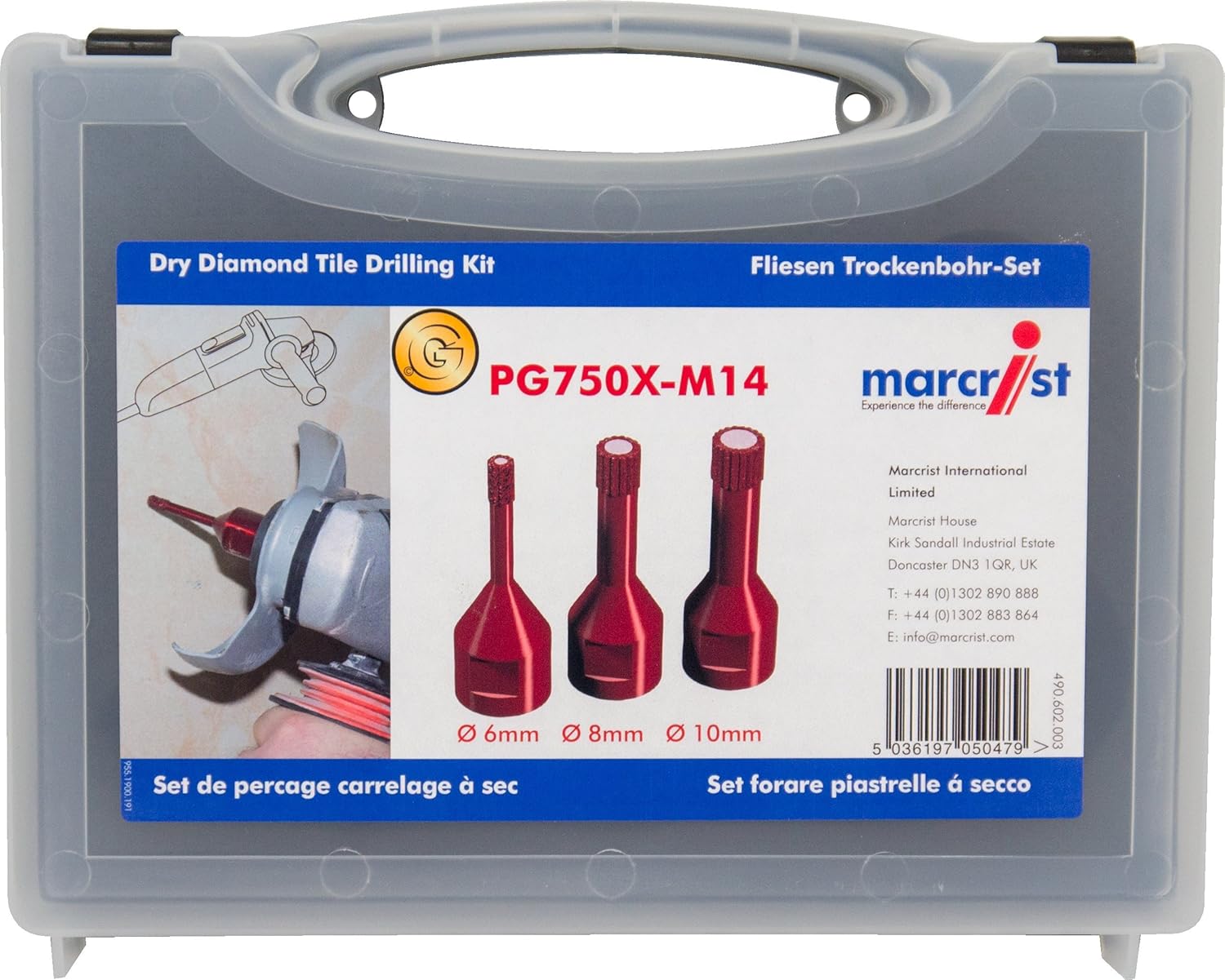 Marcrist 490602003 Diamond Tiles, Dry Drill Set PG750X-M14 for Angle Grinder Set 3 Piece, Black