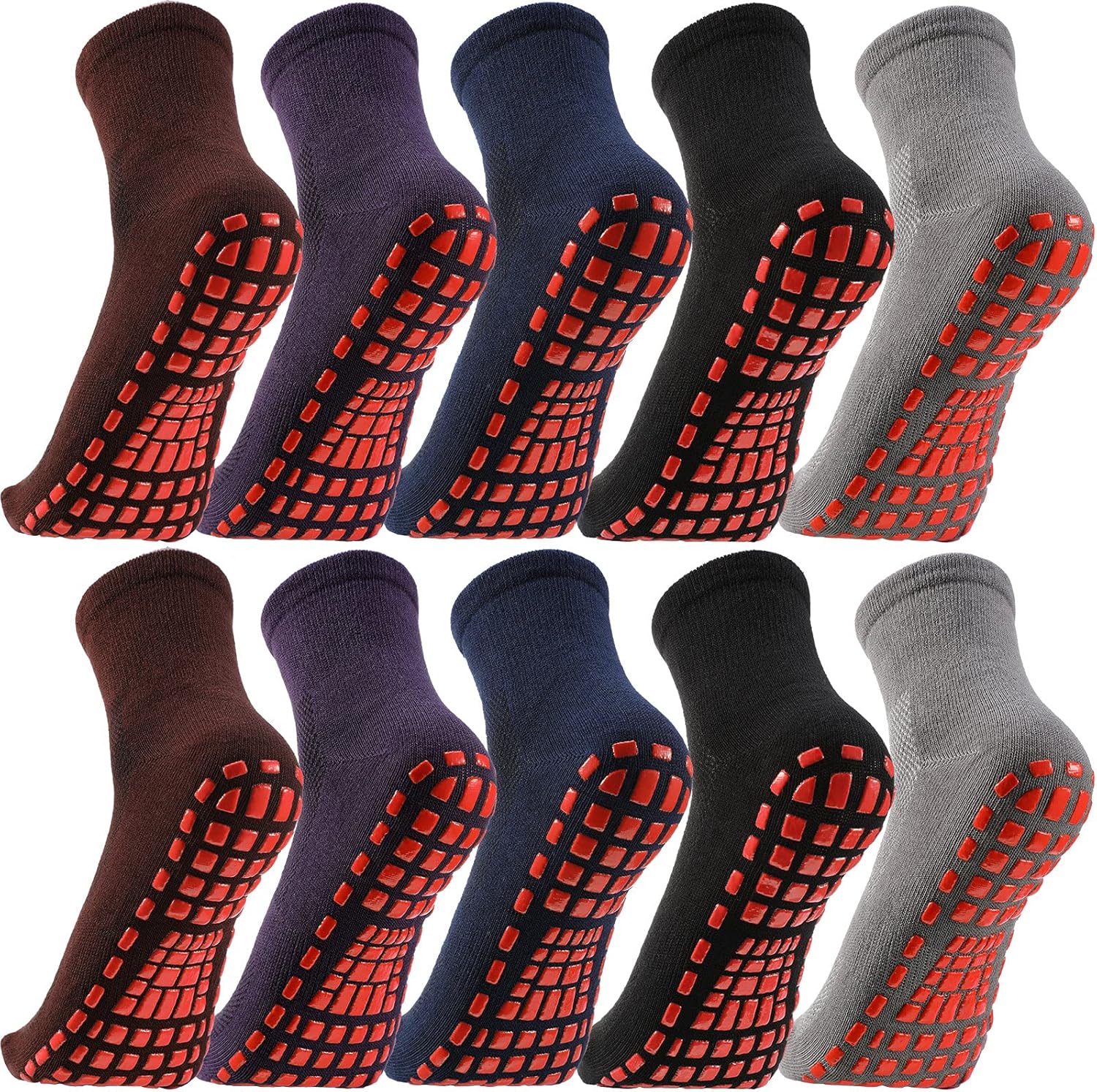 10 Pairs Nonslip Grip Socks Yoga Pilates Hospital Socks Cushioned Sole