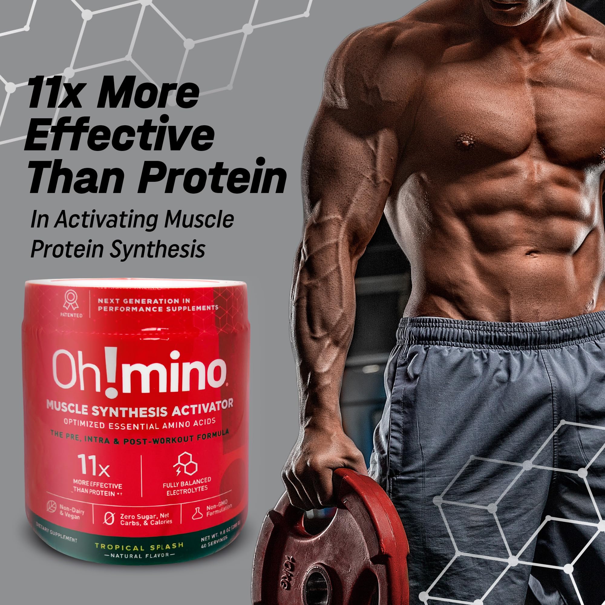 Oh!mino Essential Amino Acids Supplement. Tropical Splash, Cafeeinated Powder. All 9 EAAs, BCAAs and The Perfect Amino for Workouts, Amino Energy, and to Build Muscle, and Recover Faster.