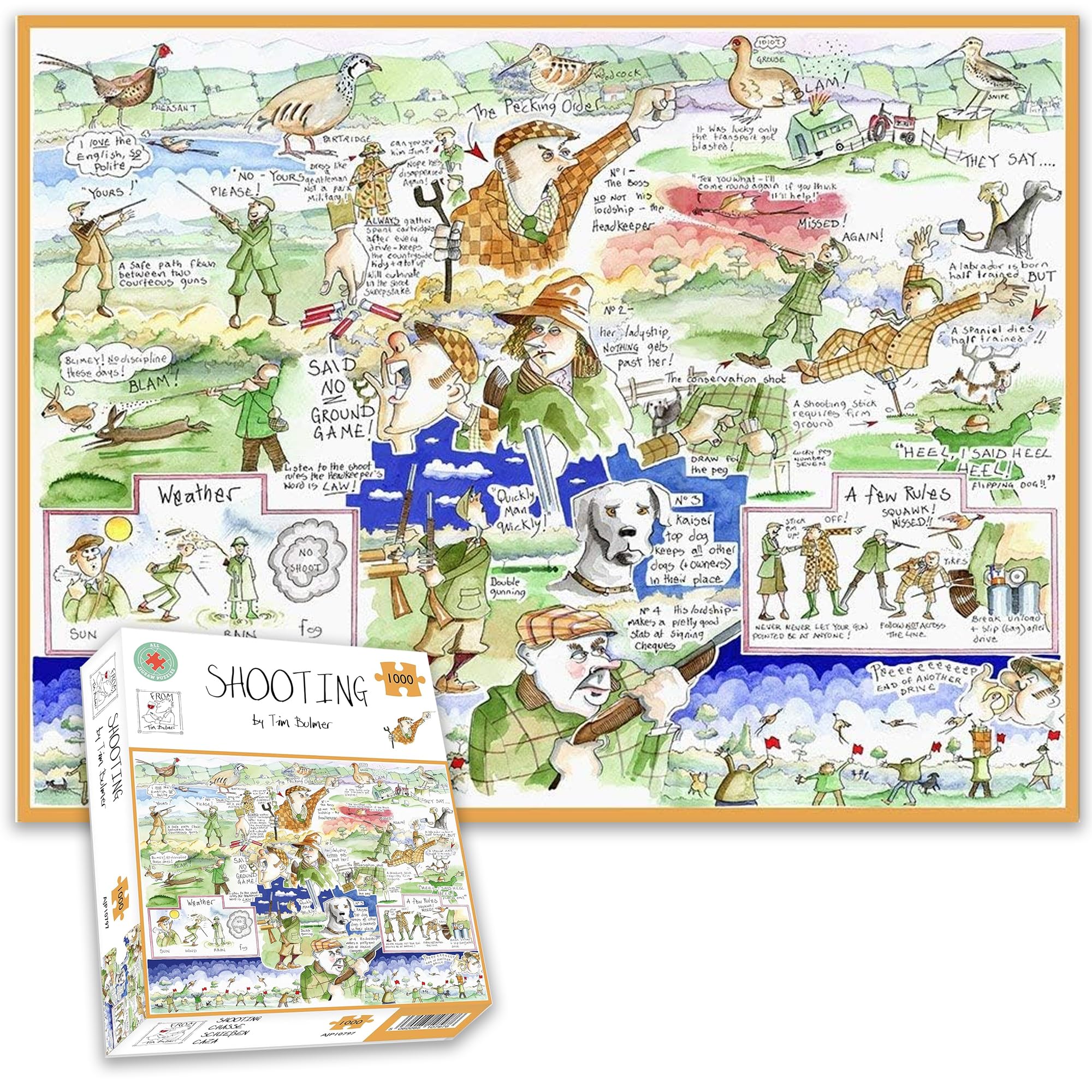 1000 Piece Puzzle For Adults - Shooting Hunting By Tim Bulmer - Large Size 66 X 50cm Challenging To Complete But Fun And Humorous