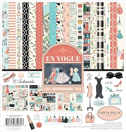 Carta Bella Paper Company CBEV103016 En Vogue Collection verde azulado negro Papel de regalo color rosa verde