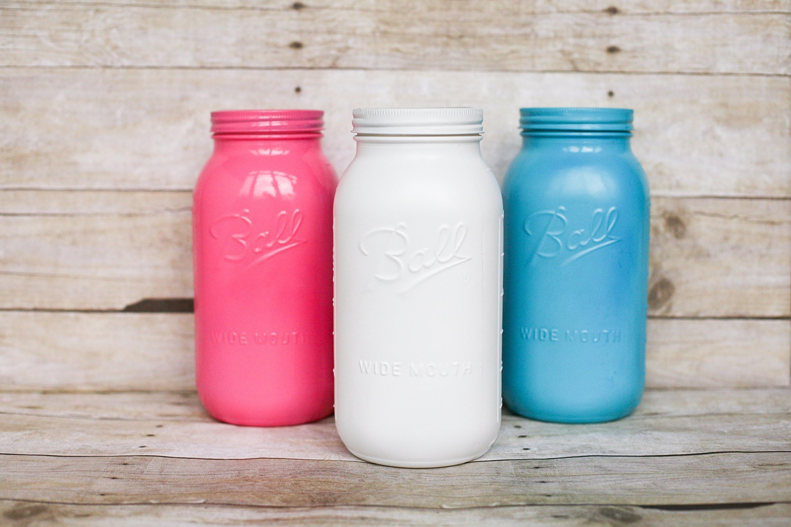 Extra Large Painted Mason Jar Vases - Pink, Blue and White Centerpieces-