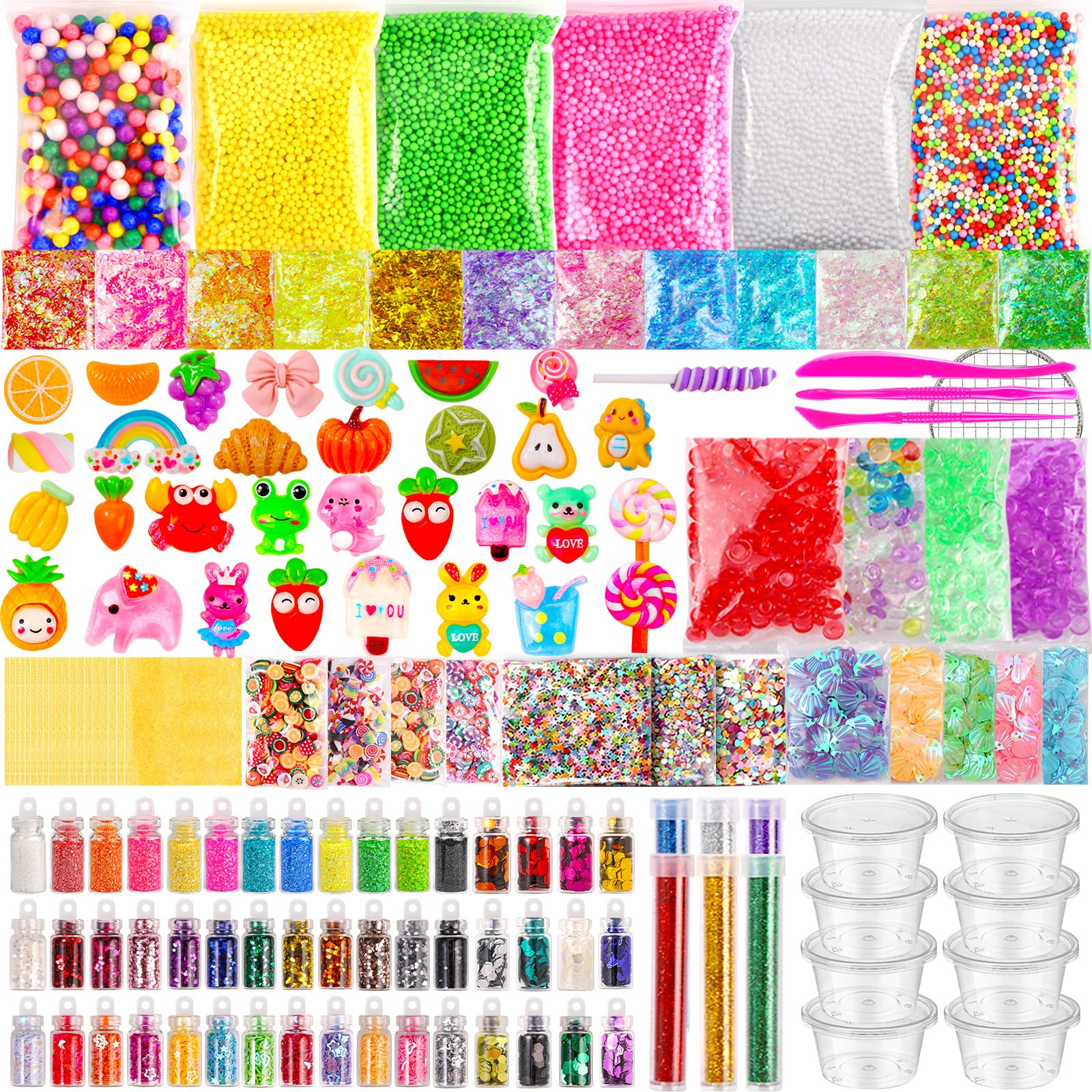 Photo 1 of ywevyezc Slime Making Kit Supplies, 163 Pack Slime Mix Ins Accessories Slime Add Ins Foam Glitter Slimes Charm Bulk Fishbowl Beads Containers for Slimes Making Coloring and Party Decorations
