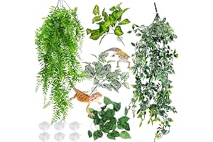 Hamiledyi 5 Pcs Reptile Plants Terrarium Hanging Fake Plant Leaves, Bearded Dragon Tank Accessories, Habitat Decor for Snake Leopard Gecko Lizard Chameleon Spider Turtle (Style 2)