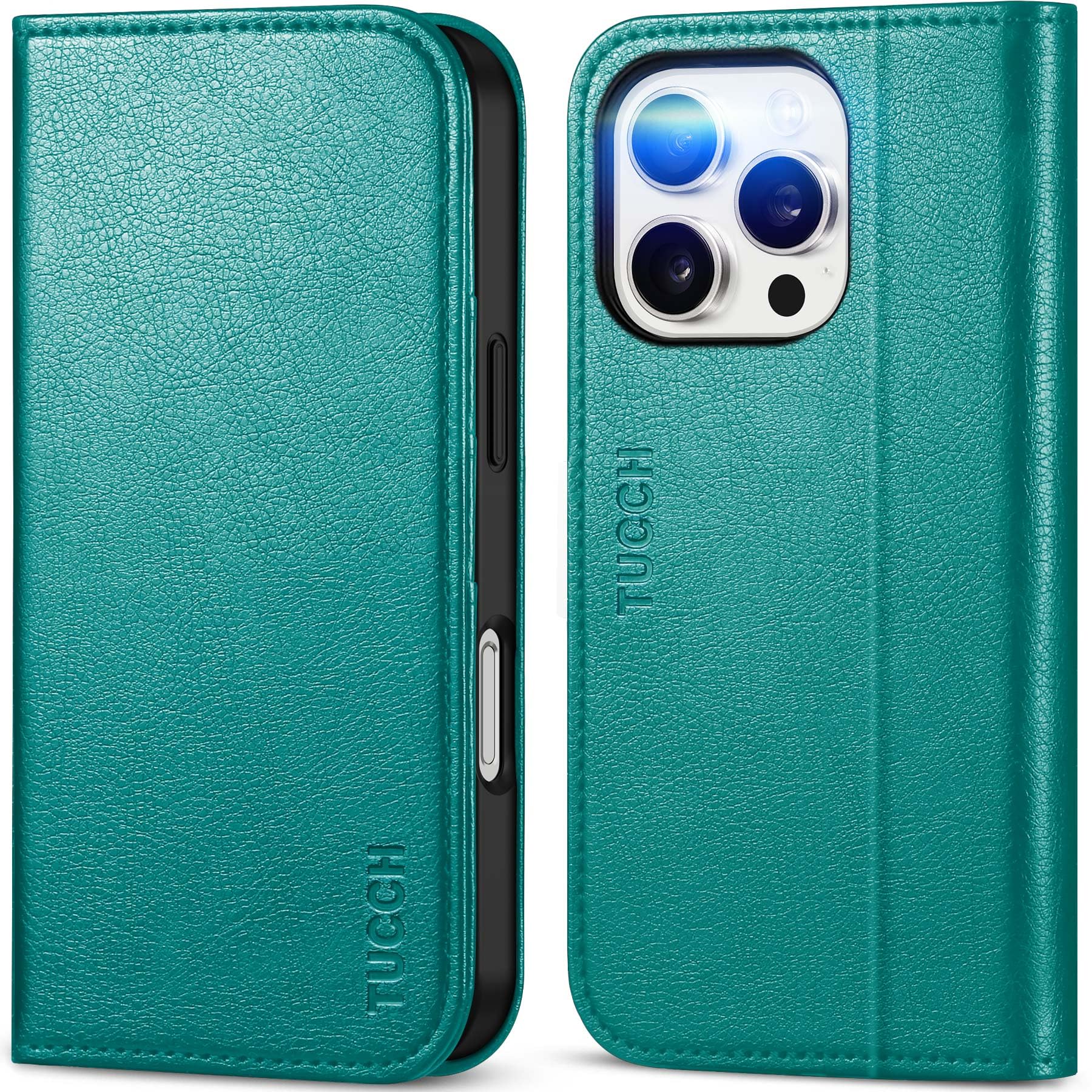 TUCCH Case for iPhone 16 Pro (6.3") 2024, Protective PU Leather Wallet Folio Flip Folding Case with[RFID Blocking][Viewing Stand][Shockproof TPU][Credit Card Holder]Compatible with iPhone 16 Pro, Cyan