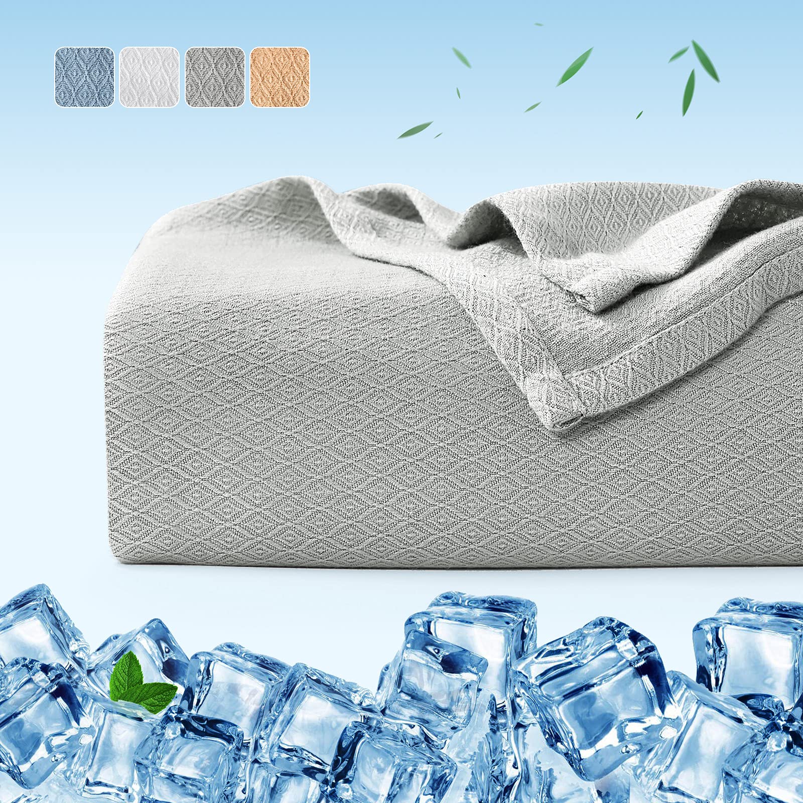 Luxear Bamboo Fiber Cooling Blanket, 150 x 200 cm, Self-Cooling Blanket, Arc-Chill Summer Blanket, with Q-Max 0.34 Cooling Fibers for Bed, Sofa, Baby, Grey