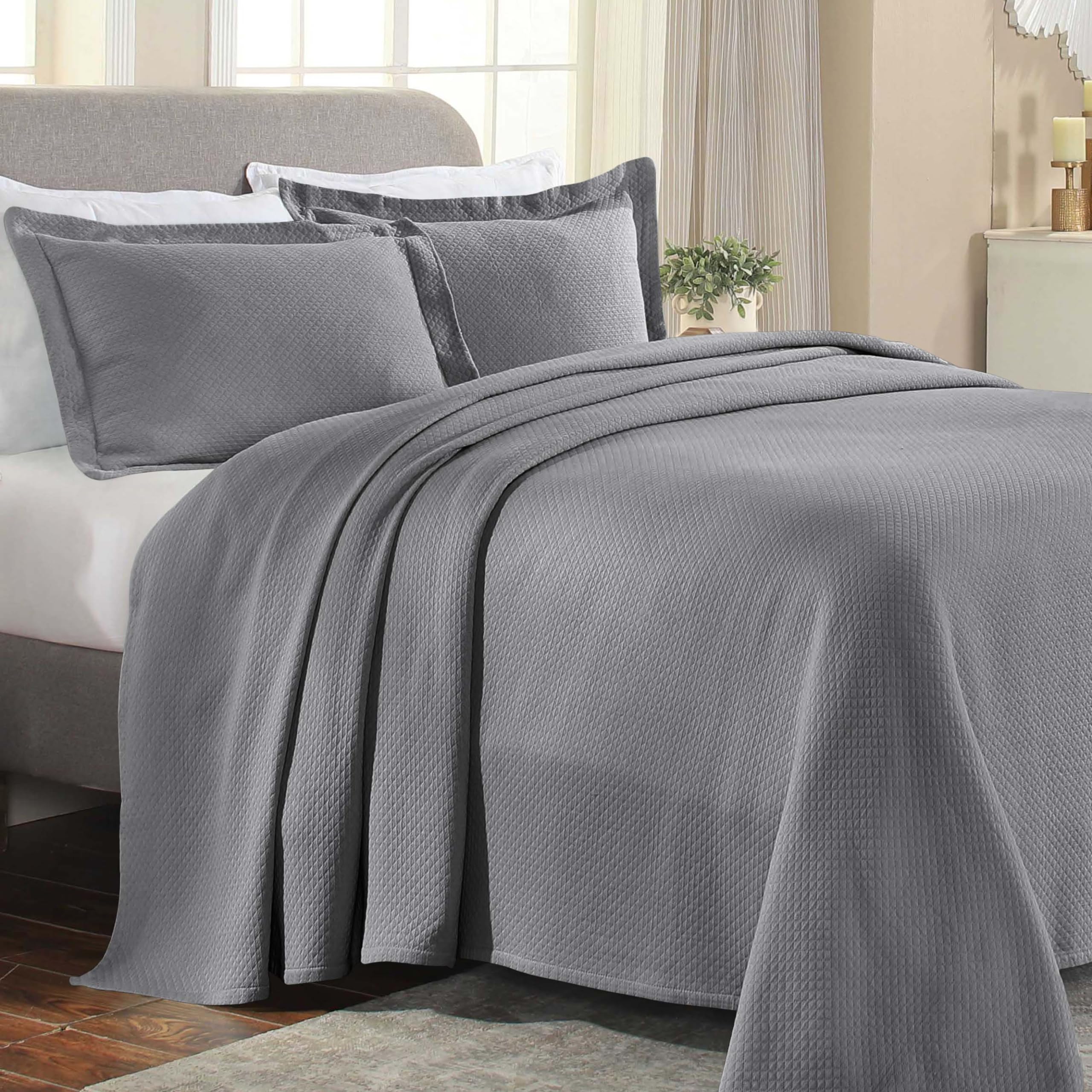 Photo 1 of Superior Solitaire Cotton 3 Piece Bedspread Set, Home Bed Decor, Decorative Textured Bed Spread, 2 Pillow Shams, Airy Blanket, Matelasse Coverlet Bedding, All-Season Accent Blanket, Queen, Grey