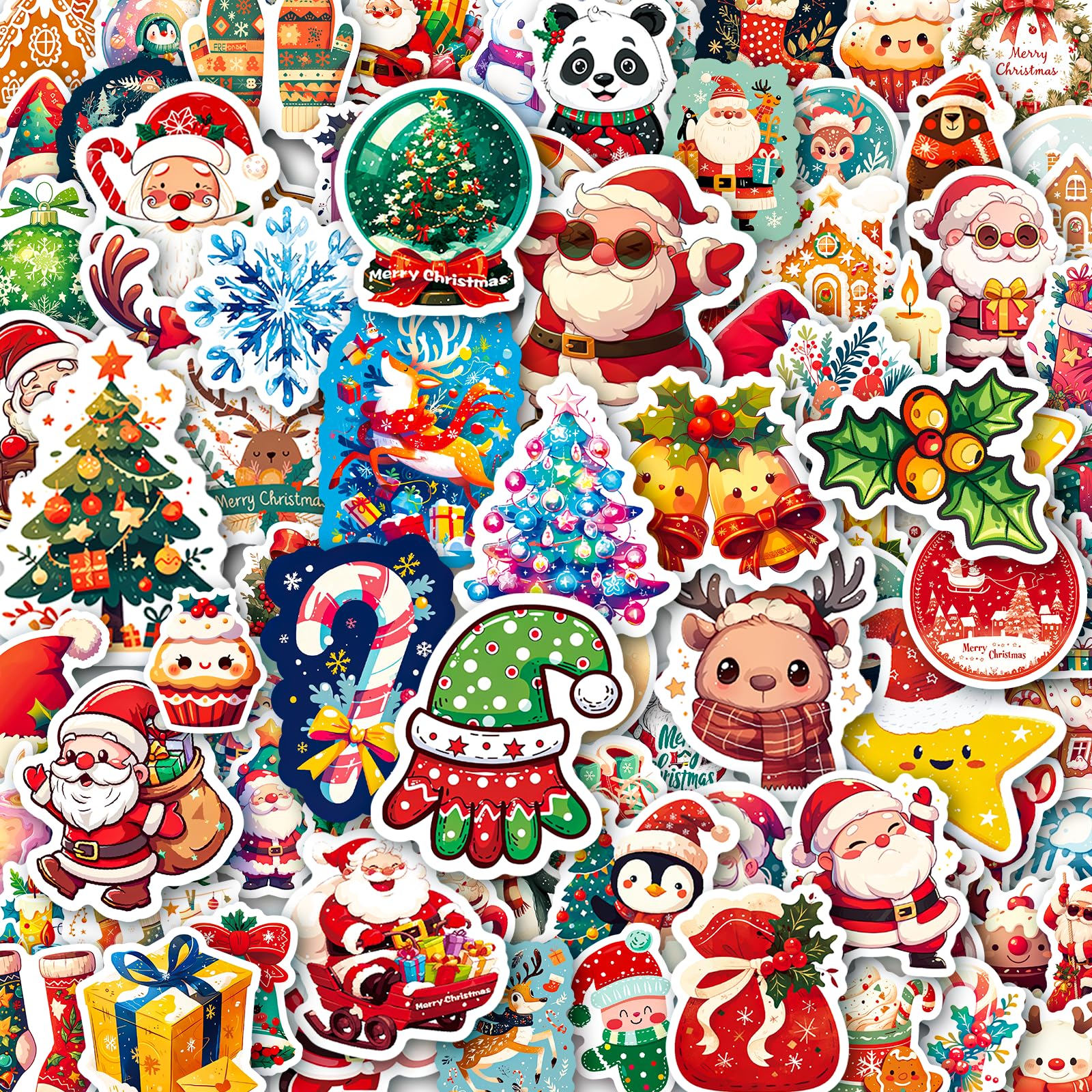 Photo 1 of 100PCS Christmas Stickers, Thickened Backing Christmas Stickers, Vinyl Xmas Party Favors Sticker Bulk, Waterproof Santa Claus Sticker Stocking Stuffers for Xmas Decoration |Easier to Peel Off