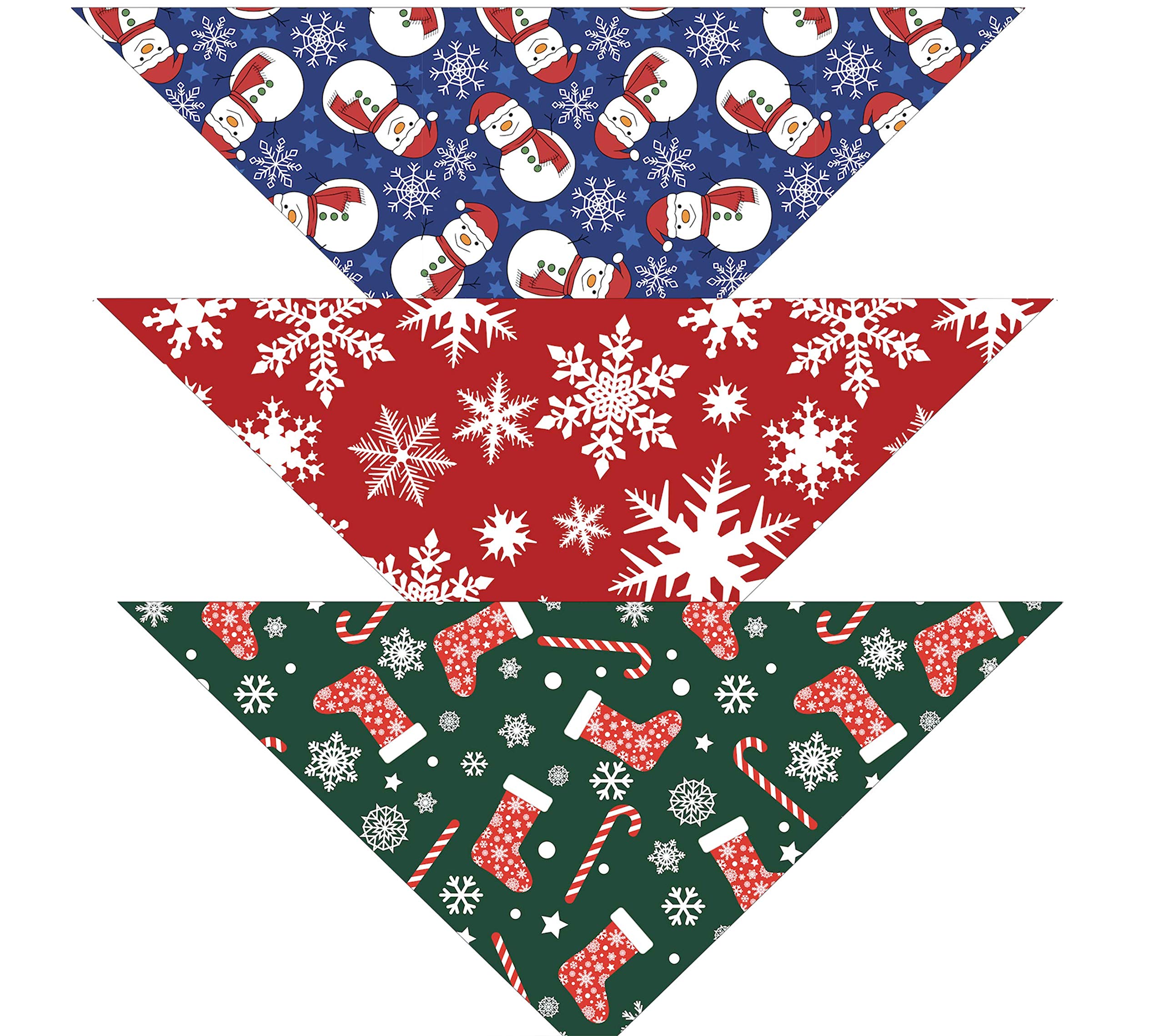 Christmas Dog Bandana| 3-Pack | Winter Bandanna Handkerchief (Pack 2, Large)