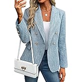 ELLEVEN Women's Tweed Blazers Business Casual - Long Sleeve Double Breasted Jackets Open Front Work Suits