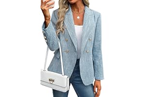ELLEVEN Women's Tweed Blazers Business Casual - Long Sleeve Double Breasted Jackets Open Front Work Suits