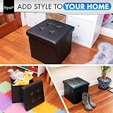 Nyxi Faux Leather Storage Ottoman 38cm Foldable Black Foot Stool 40L 150kg view 6