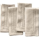 Linen Napkins Set of 4-100% Flax Linen Natural Dinner Napkins with Embroidered Dot 18 x 18 inch - Hemstitch Cloth Napkins Washable for Valentines Day, Winter and Spring Decor