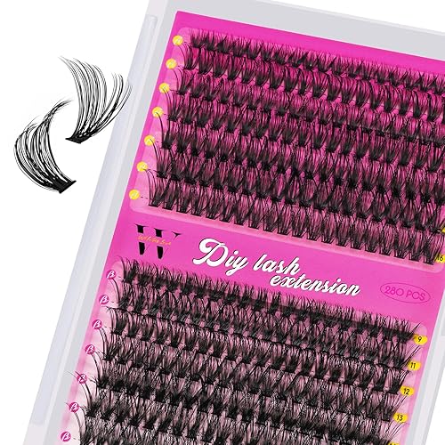 Lash Clusters Wispy 280PCS Eyelash Clusters 40D 50D Lashes 9-16mm Eyelash Extensions Individual Lashes Soft Eyelashes with Thin Band False Eyelashes at Home(D-Mix9-16mm)