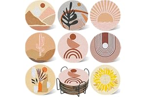 DOTSOPS 8Pack Landscape Diamond Painting Coaster with Holder 5D Diamond Art Kits for Adults Round Full Drill Beginners Gem Dots Craft Arts Supplies Party Home Decor Abstract