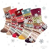 5 Pairs of Women's Warm Winter Socks - Thick Crew Socks, Soft Cotton & Wool Knit, Perfect Christmas & Festival Gift