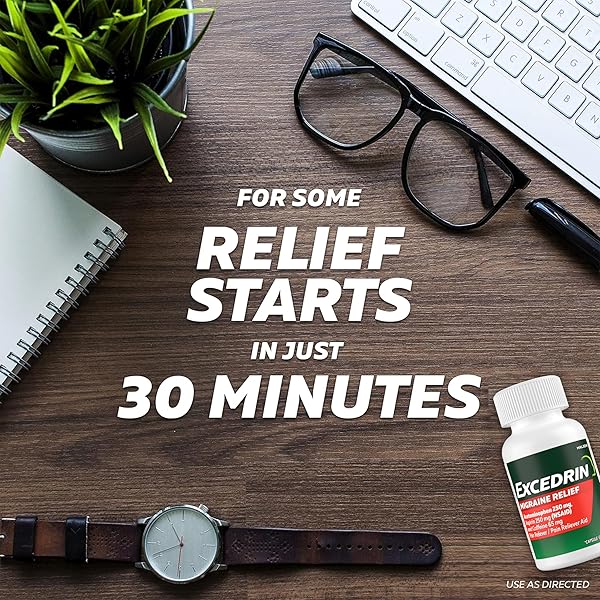 EXCEDRIN MIGRAINE RELIEF CAPLETS FOR MIGRAINE SYMPTOMS, ACETAMINOPHEN 500MG, ASPIRIN 250MG, CAFFEINE 65MG, PAIN RELIEVER, 24 COUNT
