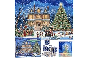 Yinhua 3D Cold Gold Foil Printing Advent Calendar 2024 Christmas Jigsaw Puzzles 1008 Pcs, 24 Days Christmas Advent Castle Countdown Calendar Puzzle, Christmas Gifts for Adults Kids, Family Puzzles