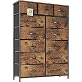 COTUBLR 13 Drawer Dresser for Bedroom, Tall Chest of Drawers, Fabric Dresser with Wooden Top & Steel Frame, Storage Organizer