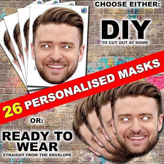 26 x Personalised DIY Custom Photo Face Masks kits for Hen, stag, birthday party etc to make at