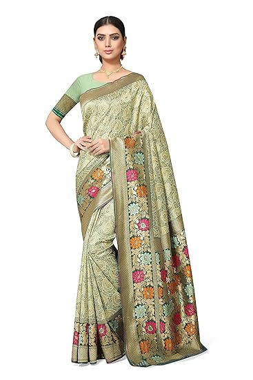 Leeza Store Womens Banarasi Silk Kanjivarm Patola Style Silk Saree (Green Color_Free Size)
