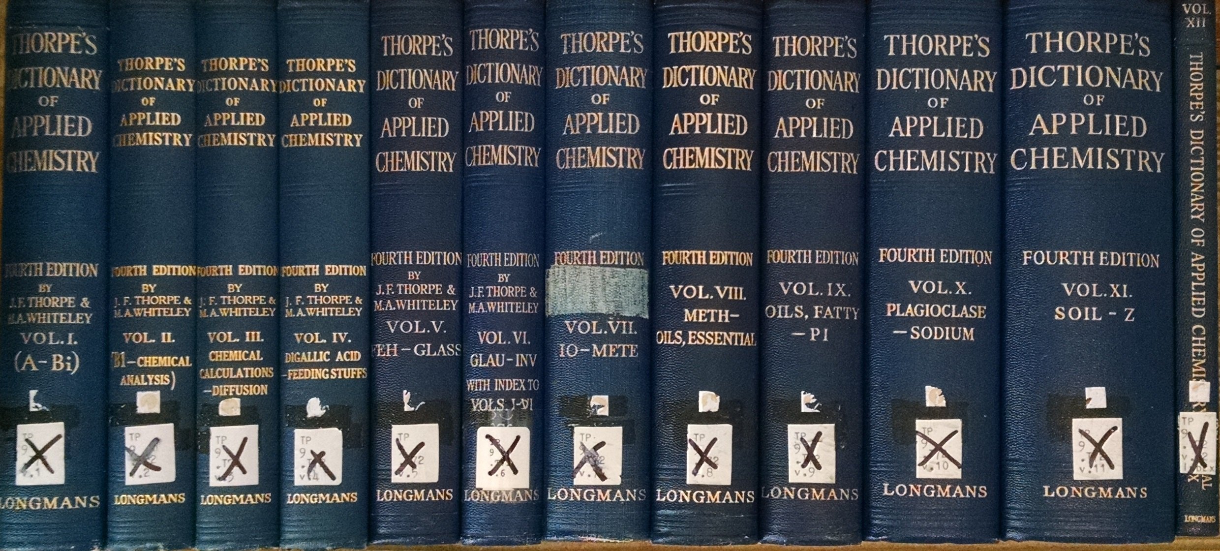 Thorpe S Dictionary Of Applied Chemistry Fourth Edition Twelve Volumes 1 Thru 12 A T Hru Z Plus Volume 12 Being The General Index Published 1945 Thru 1956 Jocelyn Field Thorpe M A Whitley Amazon Com Books