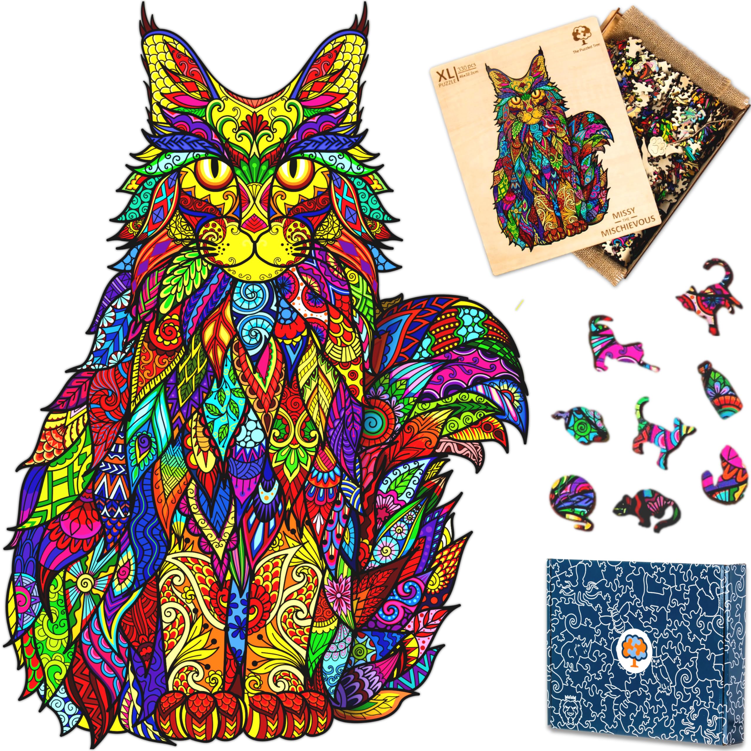 Wooden Jigsaw Puzzles for Adults XL 330 Piece (46x32cm) – Cat Wood Jigsaw Puzzle for Adults by The Puzzled Tree — image 1