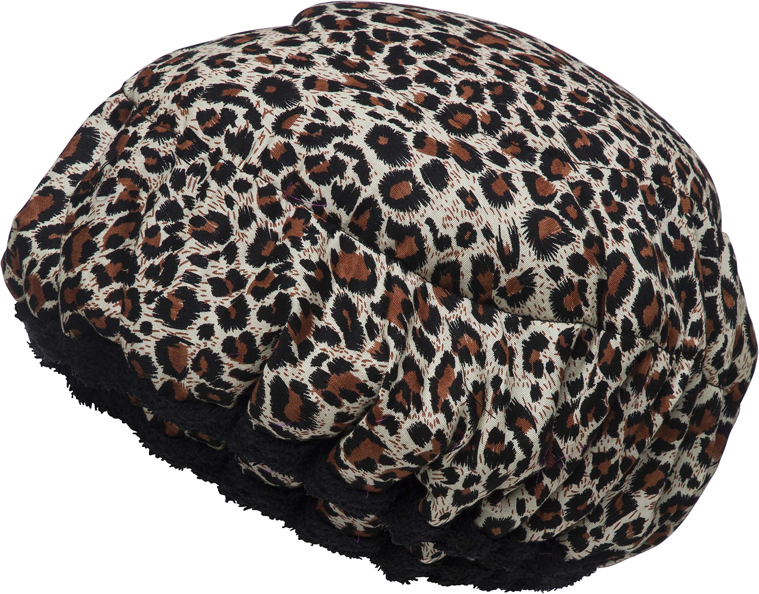 Deep Conditioning Thermal Heat Cap w/Disposable Shower Caps - Curly Girl Method - Steaming Haircare Therapy - Soft, Plush Cotton, Stretchy Nylon - Microwave Safe (Leopard)