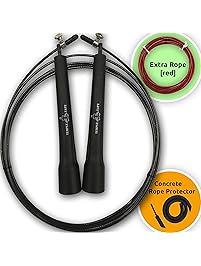Jump Rope Speed Rope &ndash; Adjustable & Durable &ndash; includes Second Rope, Concrete Rope Protector and Spare Screw kit - for Boxing, MMA, Fitness, Work out Exercise Training, Crossfit, WOD and Double Unders