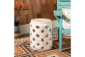 SAFAVIEH ACS4574A Home Betli Navy Ceramic Lattice 17-inch Indoor/Outdoor Side Table Garden Stool